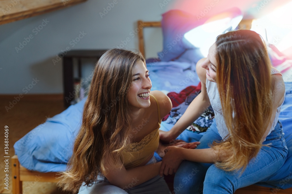 Fototapeta premium Young girls laughing and having fun