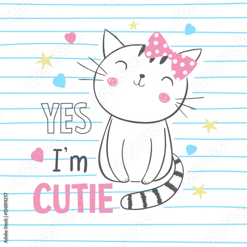 Cute kitty. T-shirt graphic for kid's clothing