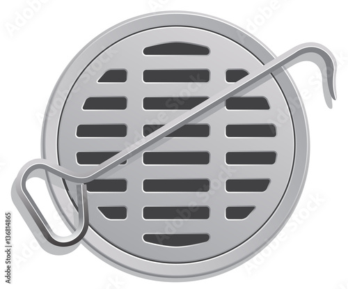 Vector Illustration of a Manhole Cover and a Hook.