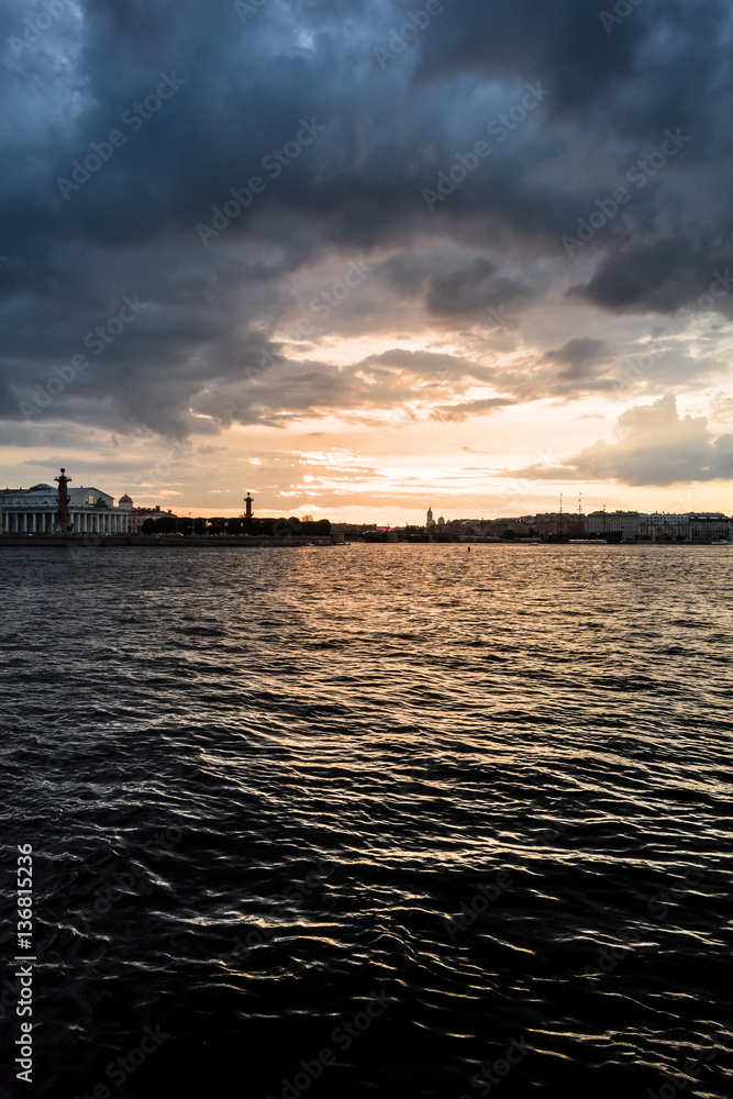 Colorful sunset over Peter and Paul Cathedral, St. Petersburg, R