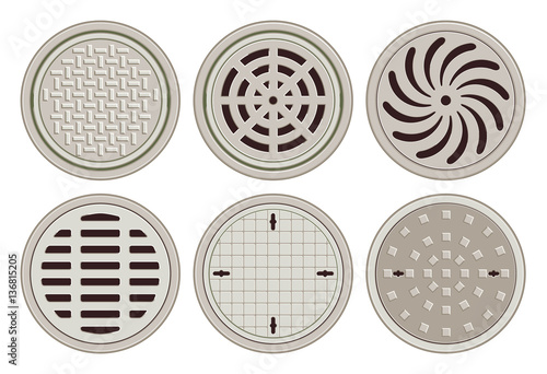 Vector Illustration of various Manhole Covers. Each Pattern in seperate layer. Easily editable.