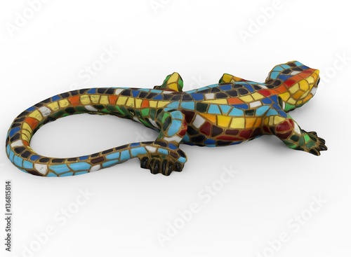 3d illustration of mosaic lizard. white background isolated. icon for game web.