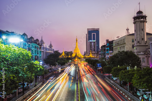 Sule Pagoda at Night, Yangon photo