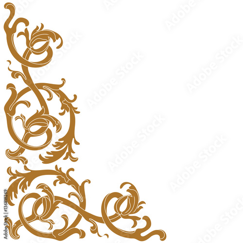 Golden vintage baroque ornament, corner. Retro pattern antique style acanthus. Decorative design element filigree calligraphy vector. - stock vector