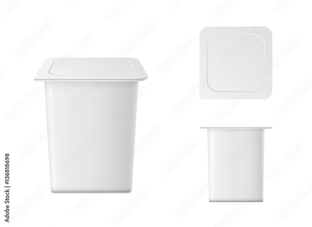 Vector isolated yogurt container on white background. Front and top view Vector isolated yogurt container on white background. Front and top view
