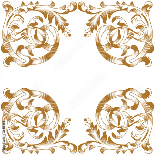 Golden vintage border frame engraving with retro ornament pattern in antique baroque style decorative design. Vector.