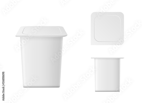 Vector isolated yogurt container on white background. Front and top view