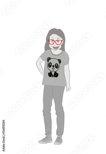 teen girl in a shirt with a panda. vector illustration.