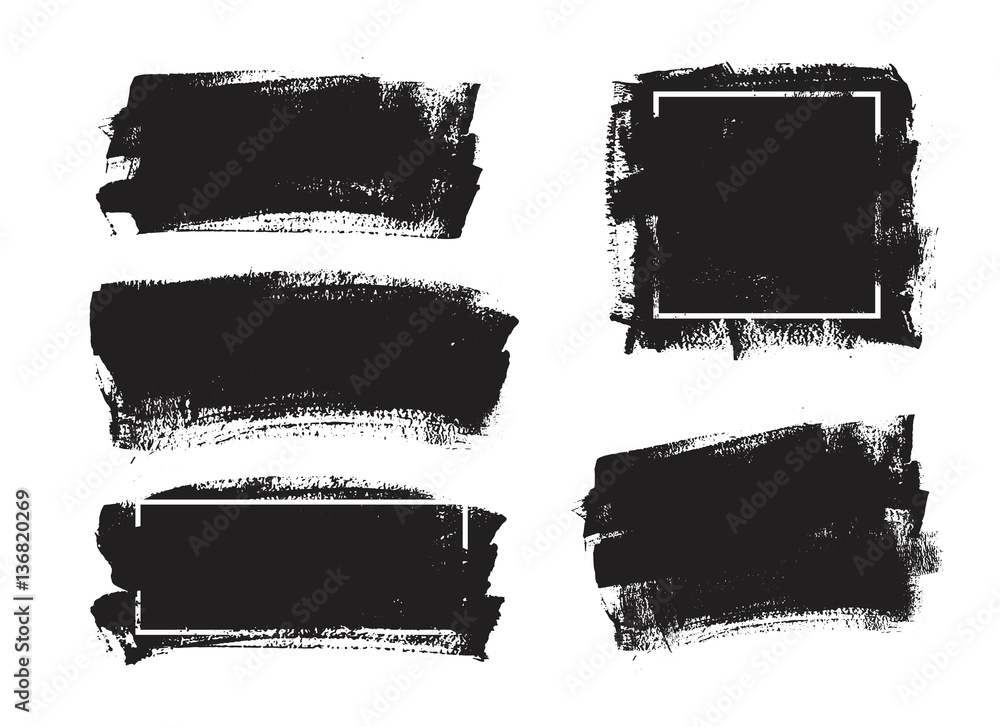 Fototapeta Set of universal grunge black paint background with frame. Dirty artistic design elements, boxes, frames for text.
