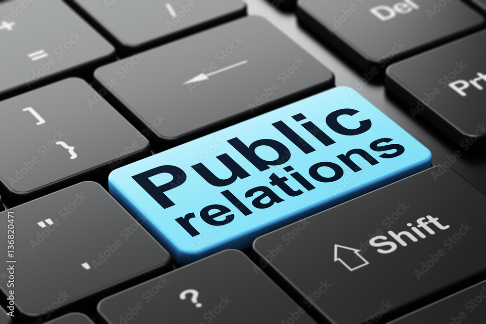 Fototapeta premium Marketing concept: Public Relations on computer keyboard background