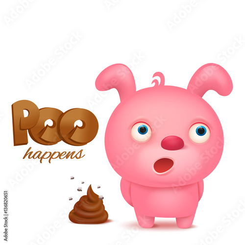 Pink rabbit emoji character with bunch of poop