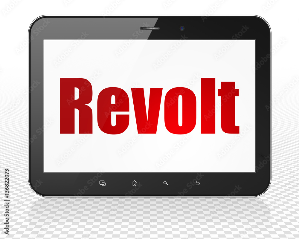 Political concept: Tablet Pc Computer with Revolt on display Political concept: Tablet Pc Computer with Revolt on display