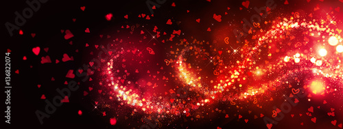 Valentine's Day abstract red blinking hearts background. Romantic flying red hearts