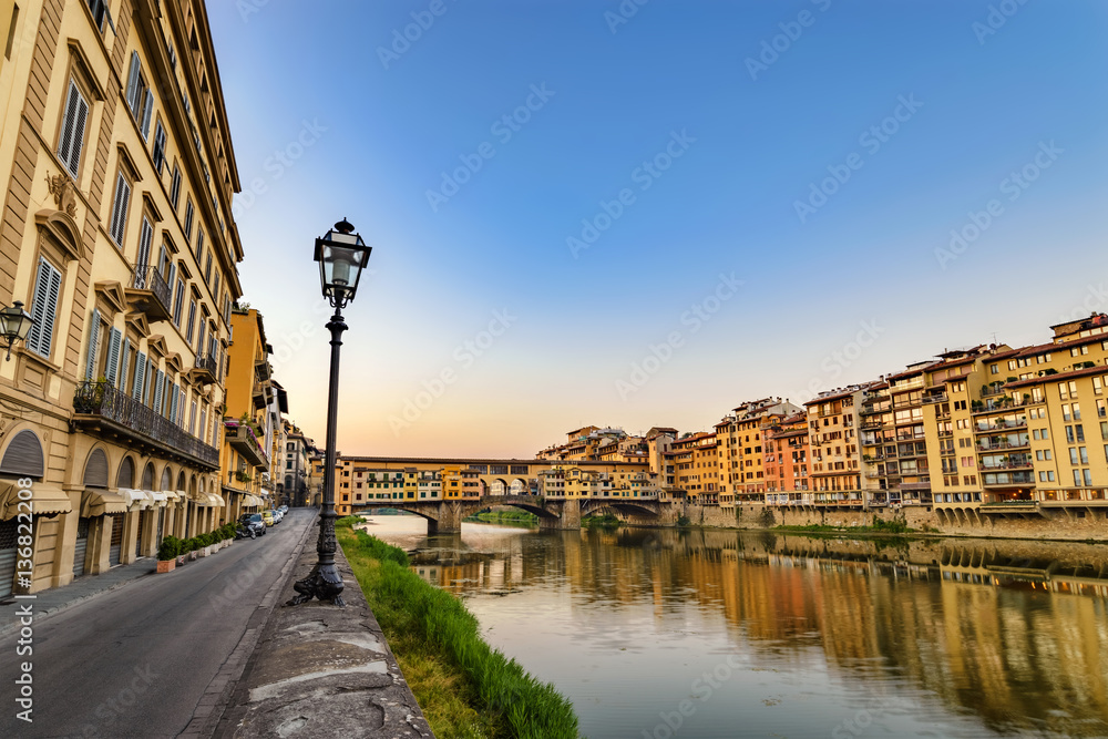 Florence city skyline and Ponte Vecchio Bridge, Florence, Italy