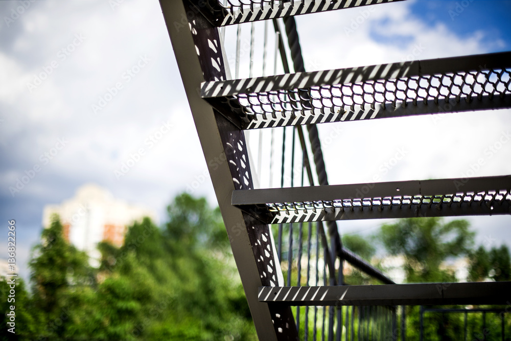 The steel ladder on a background of nature, the city and the sky The steel ladder on a background of nature, the city and the sky