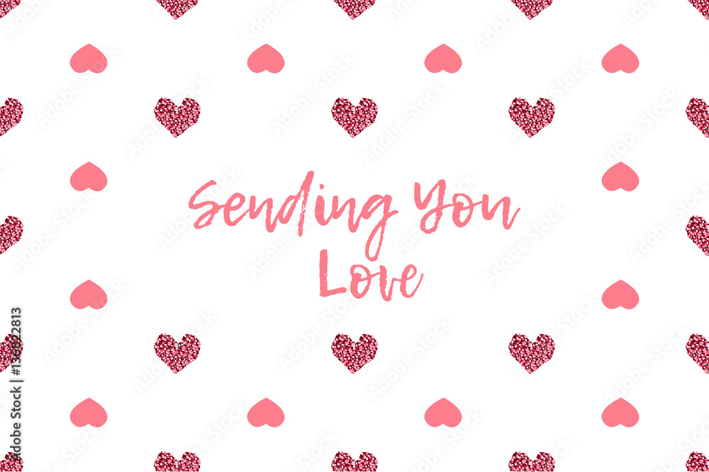 Valentine greeting card with text and pink hearts