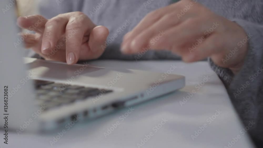 Close-up of female hands on the laptop keyboard Close-up of female hands on the laptop keyboard