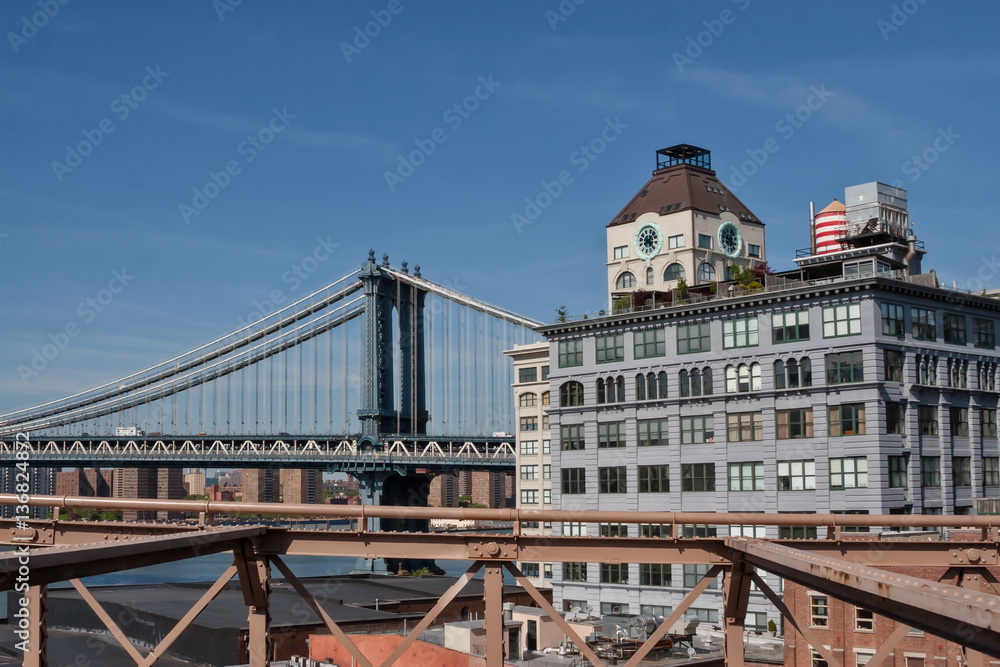 Naklejka premium Manhattan Bridge and Clock Tower Penthouse, New York ,NY