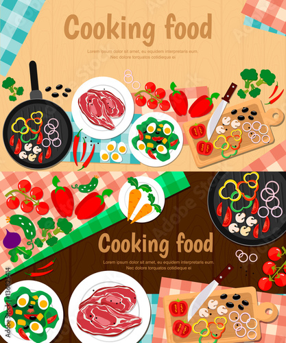 Set of web banners. Food and cooking, poster, plakat. Modern flat design, vector illustration.