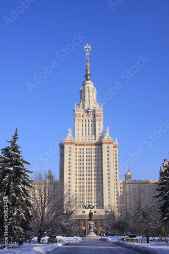 Moscow. The main Building of the Moscow State University and monument to Mikhail Lomonosov
