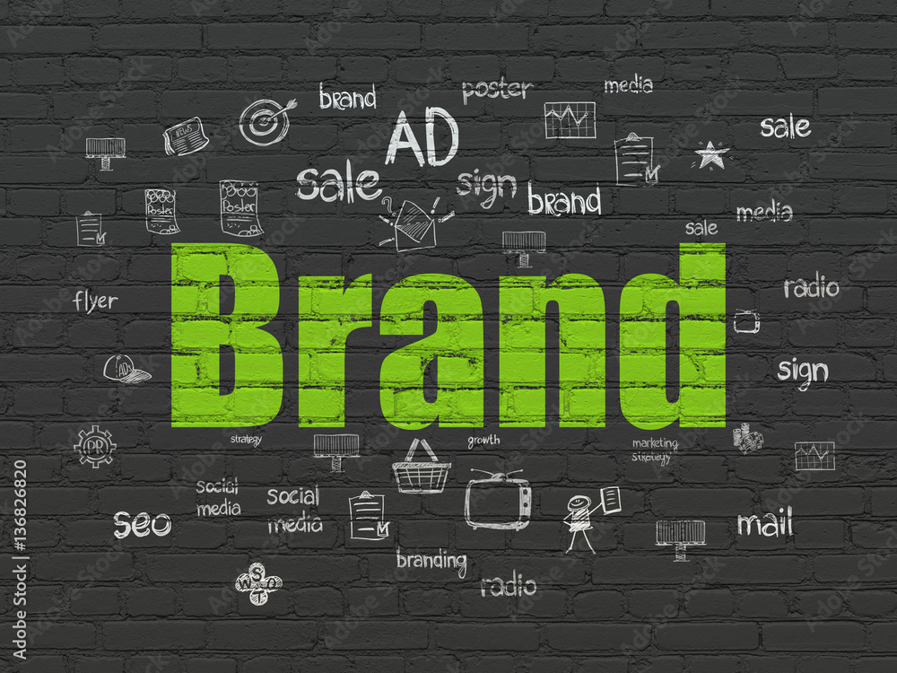 Marketing concept: Brand on wall background Marketing concept: Brand on wall background