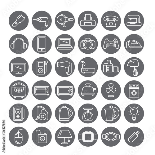 Icons with electrical appliances.