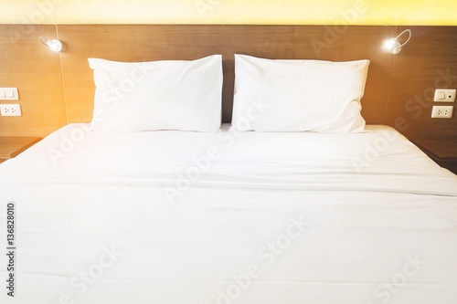 White cloth bedding set in clean modern hotel