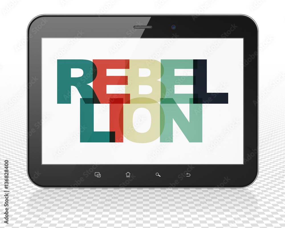 Politics concept: Tablet Pc Computer with Rebellion on display Politics concept: Tablet Pc Computer with Rebellion on display