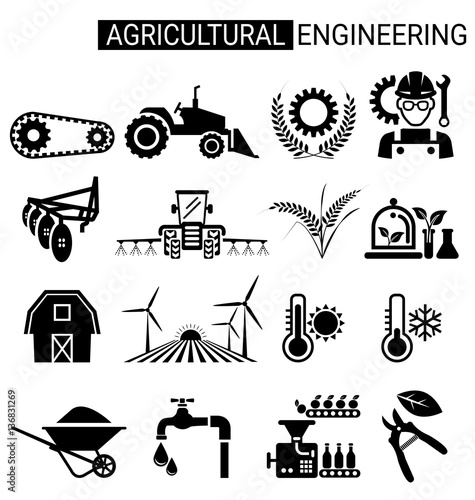  Set of agricultural engineering icon design for agriculture