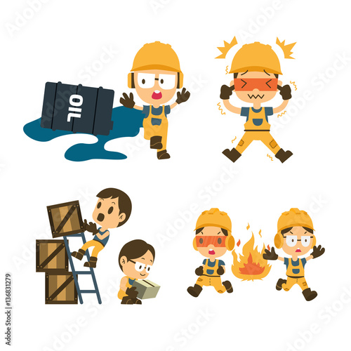 Set of Construction worker, Accident working, safety first, health and safety, vector illustrator