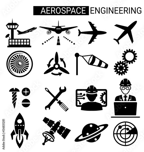  Set of aerospace engineering icon design for airplane