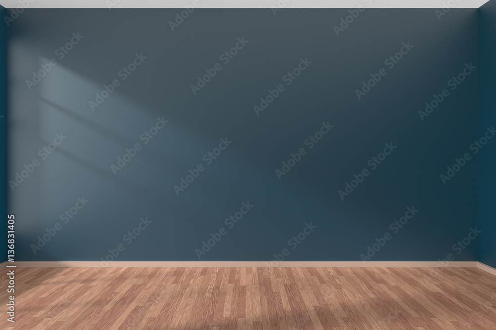 Dark blue empty room with parquet floor Dark blue empty room with parquet floor