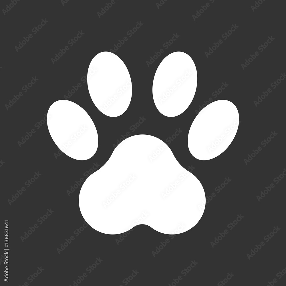 Paw print icon vector illustration isolated on black background. Dog, cat, bear paw symbol flat pictogram. Paw print icon vector illustration isolated on black background. Dog, cat, bear paw symbol flat pictogram.