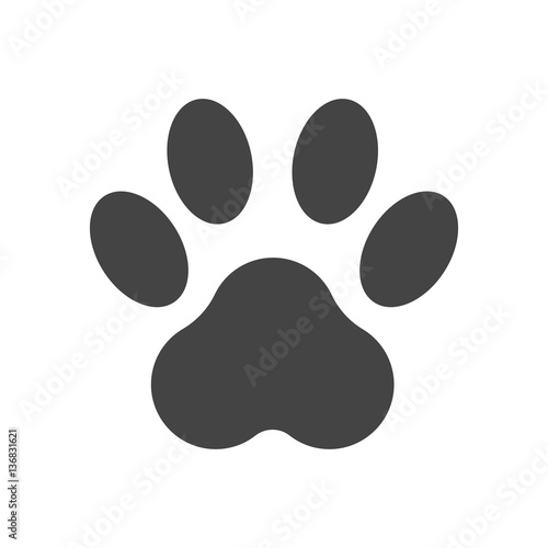 Paw print icon vector illustration isolated on white background. Dog, cat, bear paw symbol flat pictogram.