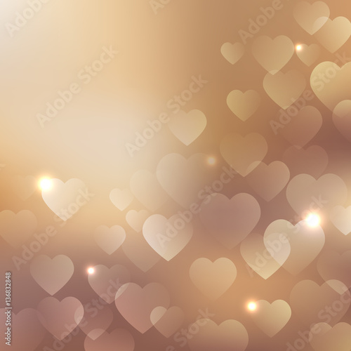 Background with beige hearts on bronze background. Vector design for your Valentine's Day cards, flyers, brochures, posters, banners etc. Vector holiday design