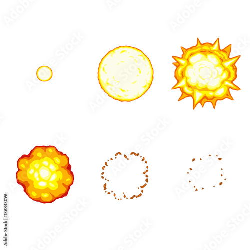 Cartoon explosion animation sprite isolated on white background