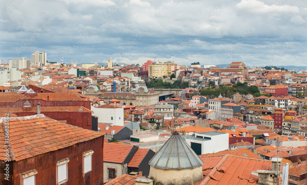 Old town historical city architecture urban panorama view over roofs Porto Oporto Porugal