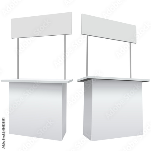 Blank white promotion exhibition counter isolated on the white b