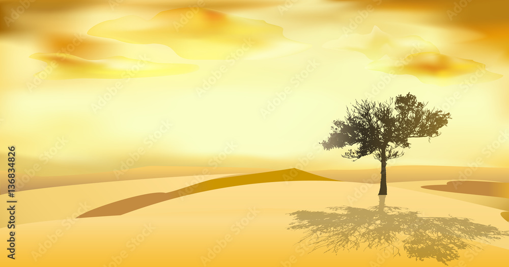 desert landscape vector art illustration background of dunes and