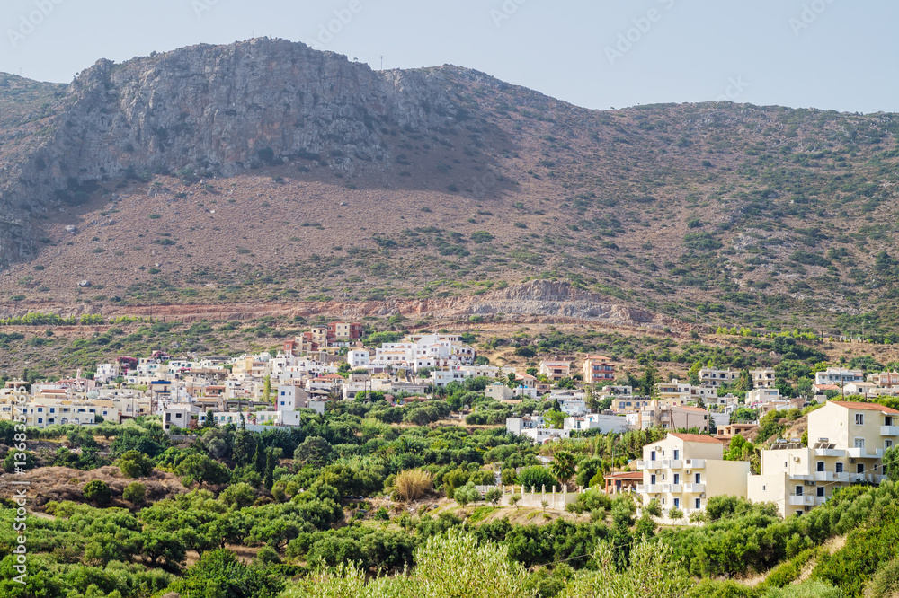 Piskopiano village in sunny summer day, Crete, Greece.