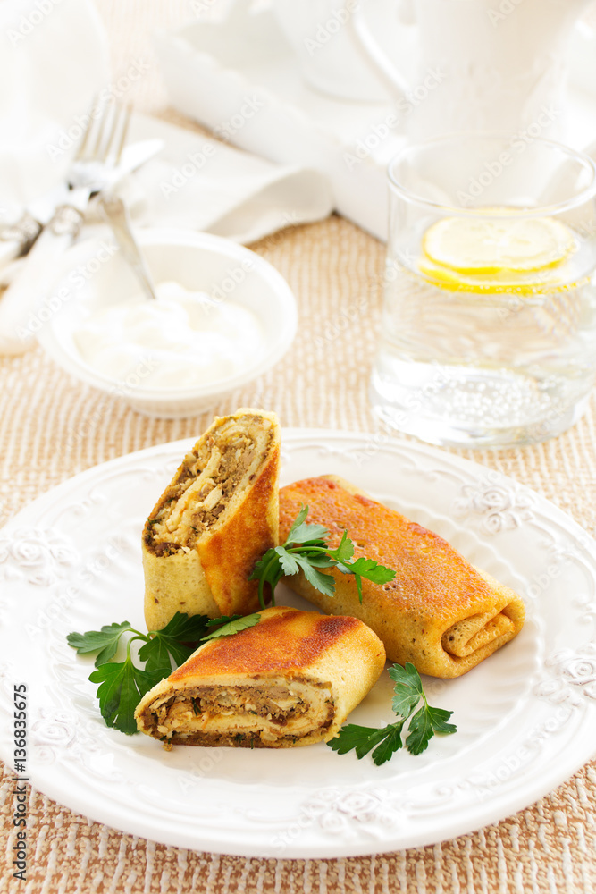 Pancakes stuffed with liver and eggs. Pancakes stuffed with liver and eggs.