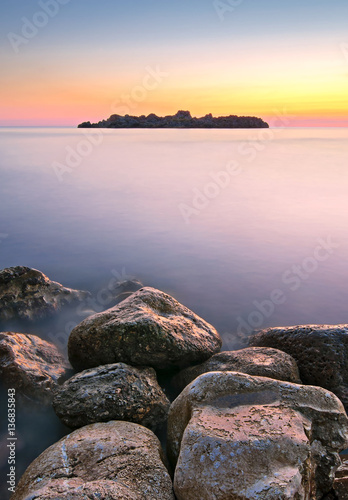 Artistic sea landscape at sunset time, Montenegro