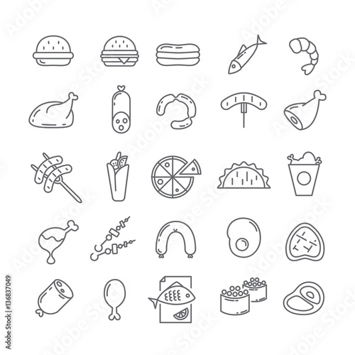 Set of vector icons with meat.