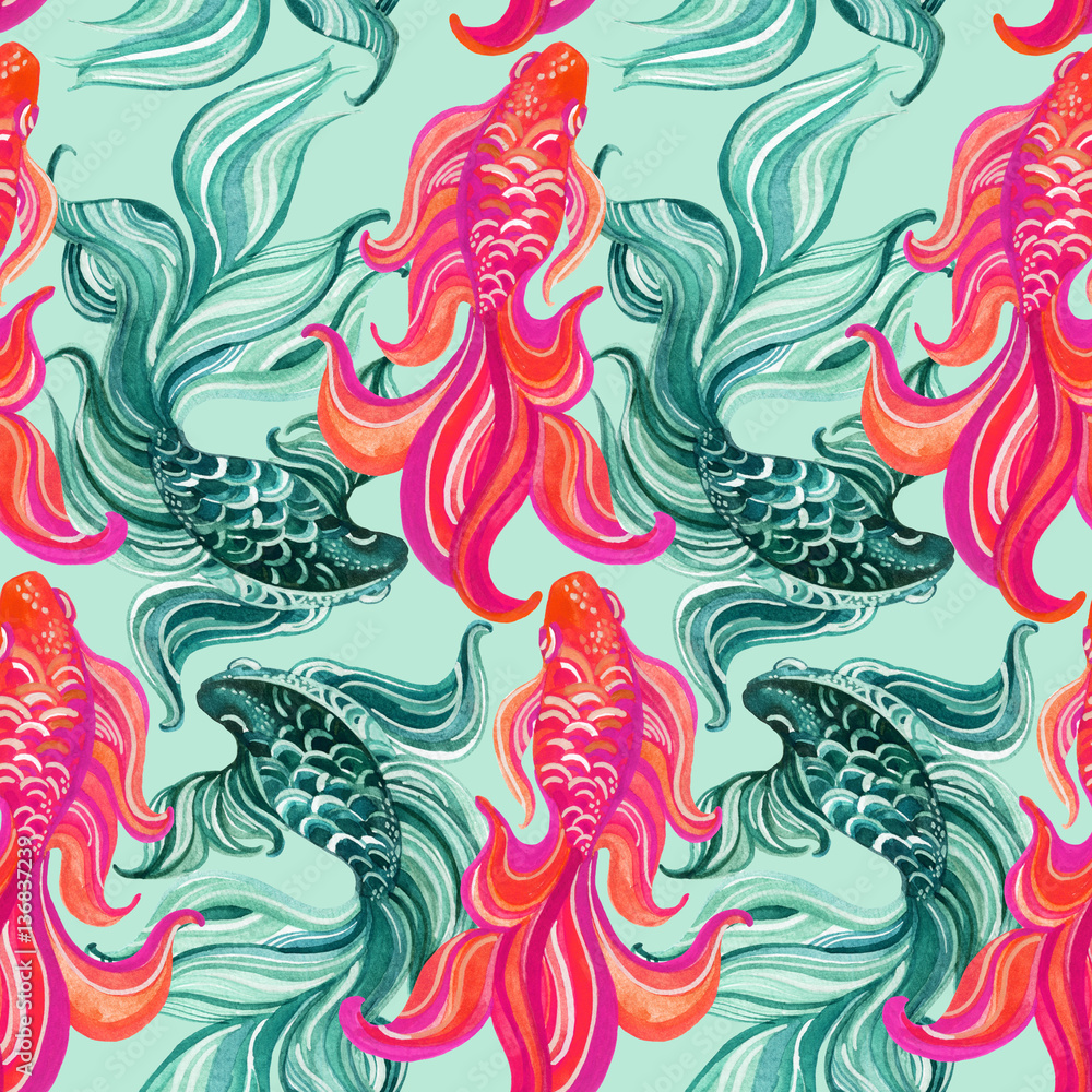 Obraz premium Watercolor asian goldfishes
