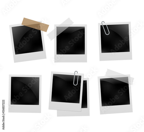 Photo frame set template on transparent grid. Isolated instant photo frame