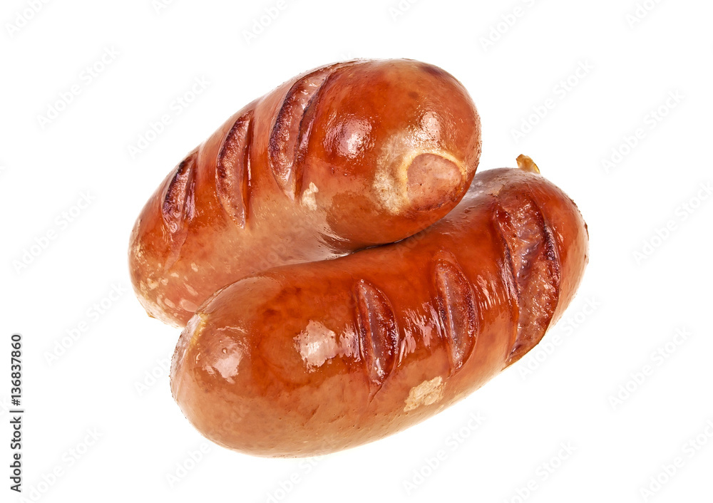 Grilled sausages isolated on white background Grilled sausages isolated on white background