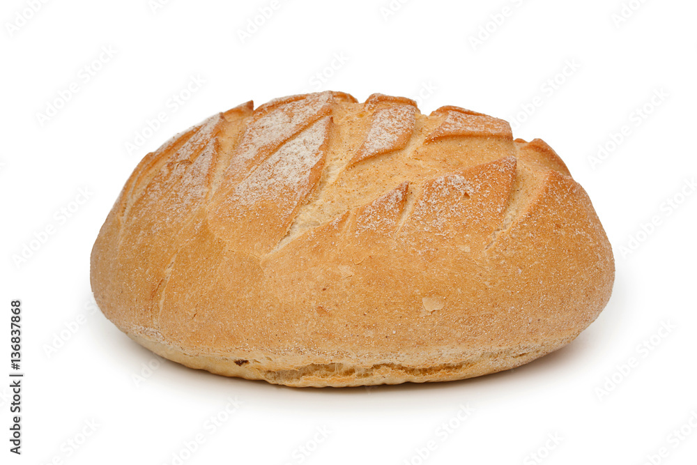 Traditional homemade french round bread isolated on a white back