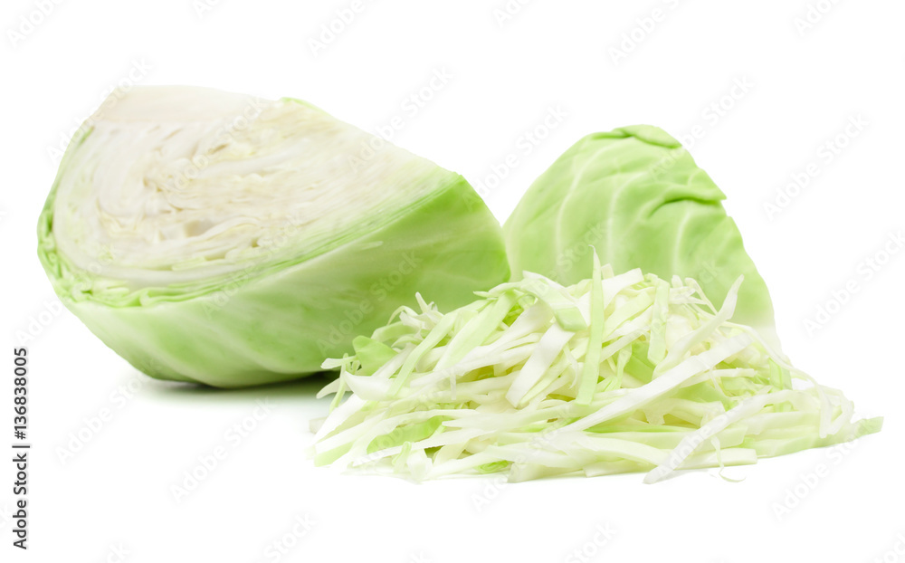 Fresh sliced green cabbage isolated isolated on a white backgrou Fresh sliced green cabbage isolated isolated on a white backgrou