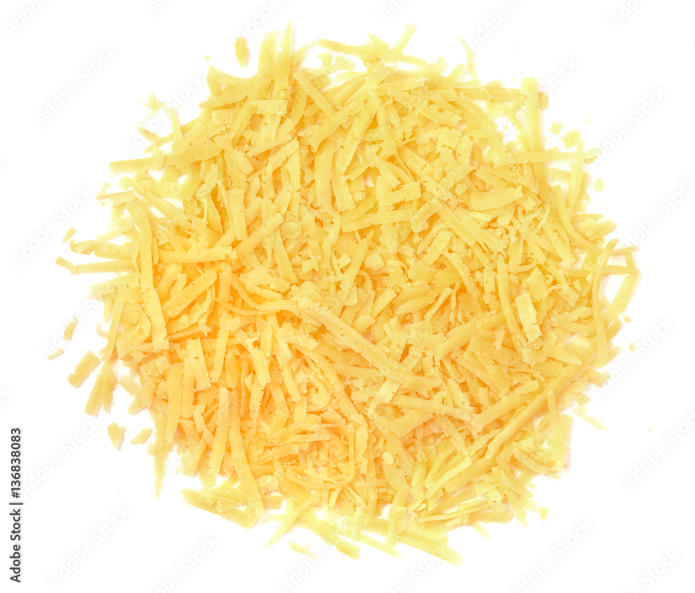 Heap of grated cheese isolated on a white background, close up, Heap of grated cheese isolated on a white background, close up,