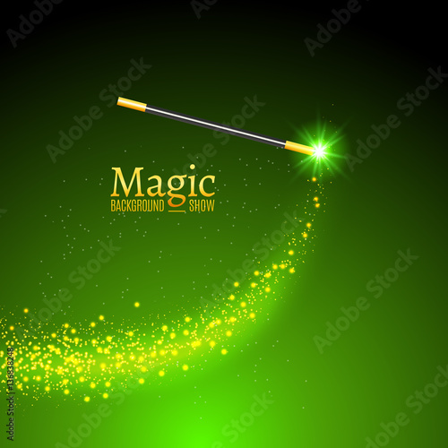 Magic wand vector background. Miracle magician wand with sparkle lights
